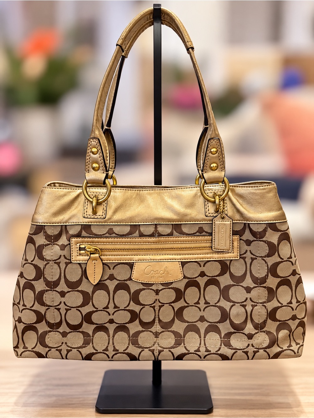 Coach Signature C Jacquard Gold Metallic Shoulder Y2K Bag Tote